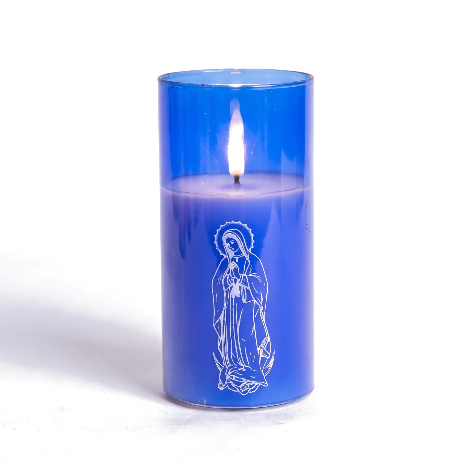 St. Mary candle, blue glass
