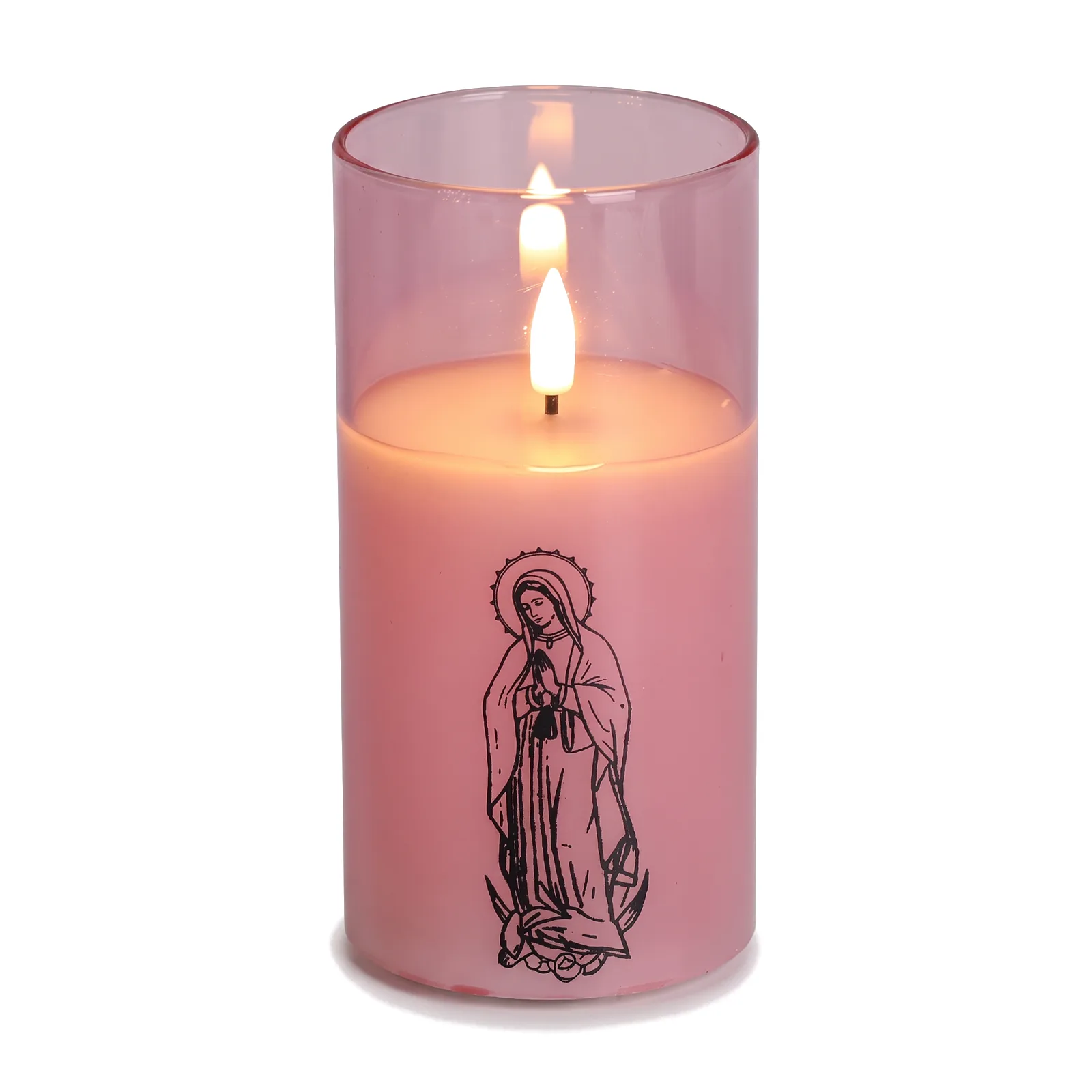 St. Mary candle, pink glass