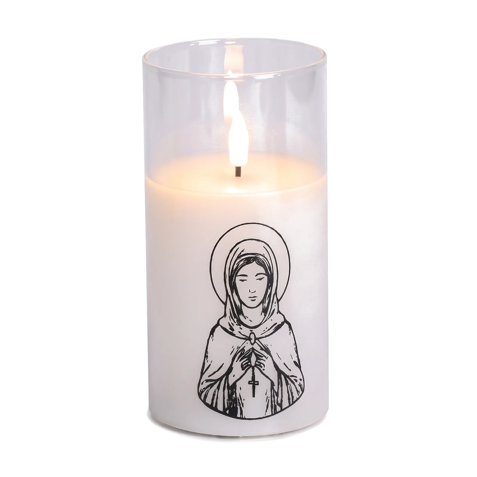 St. Agatha candle, white glass