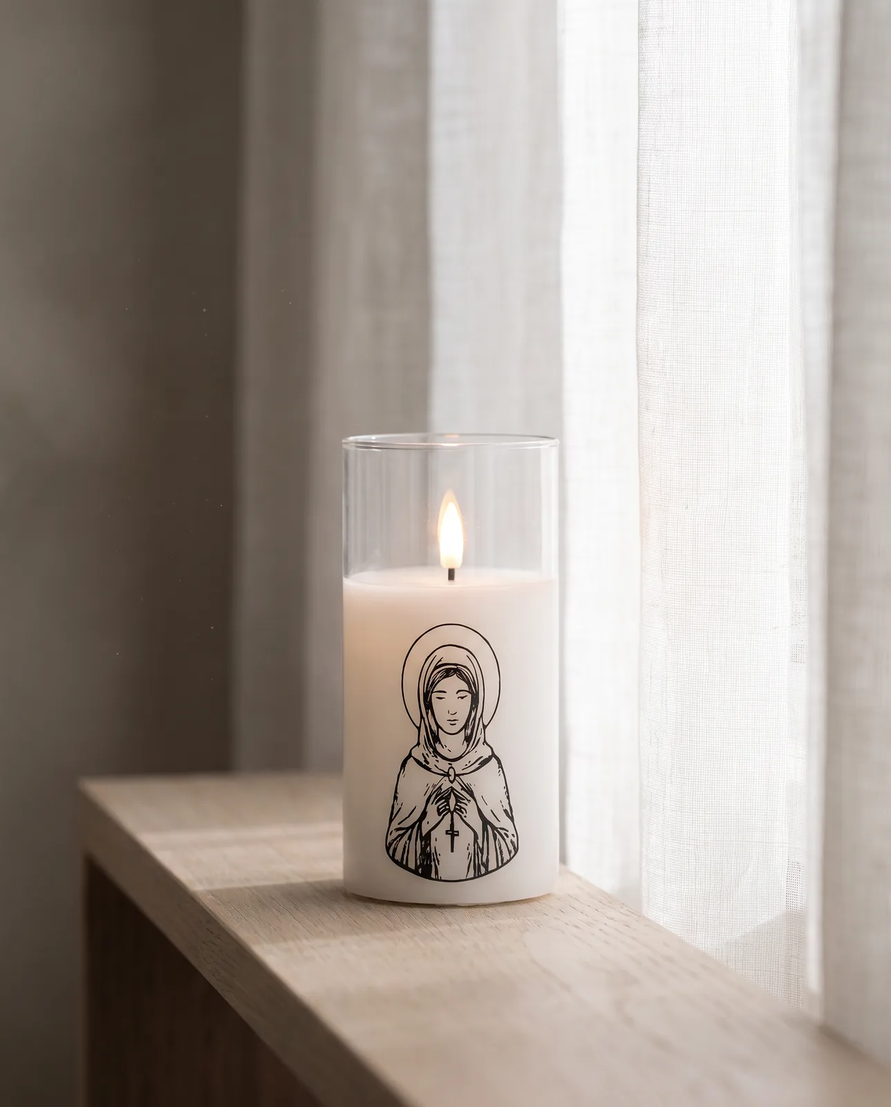 St. Agatha candle, white glass, scene