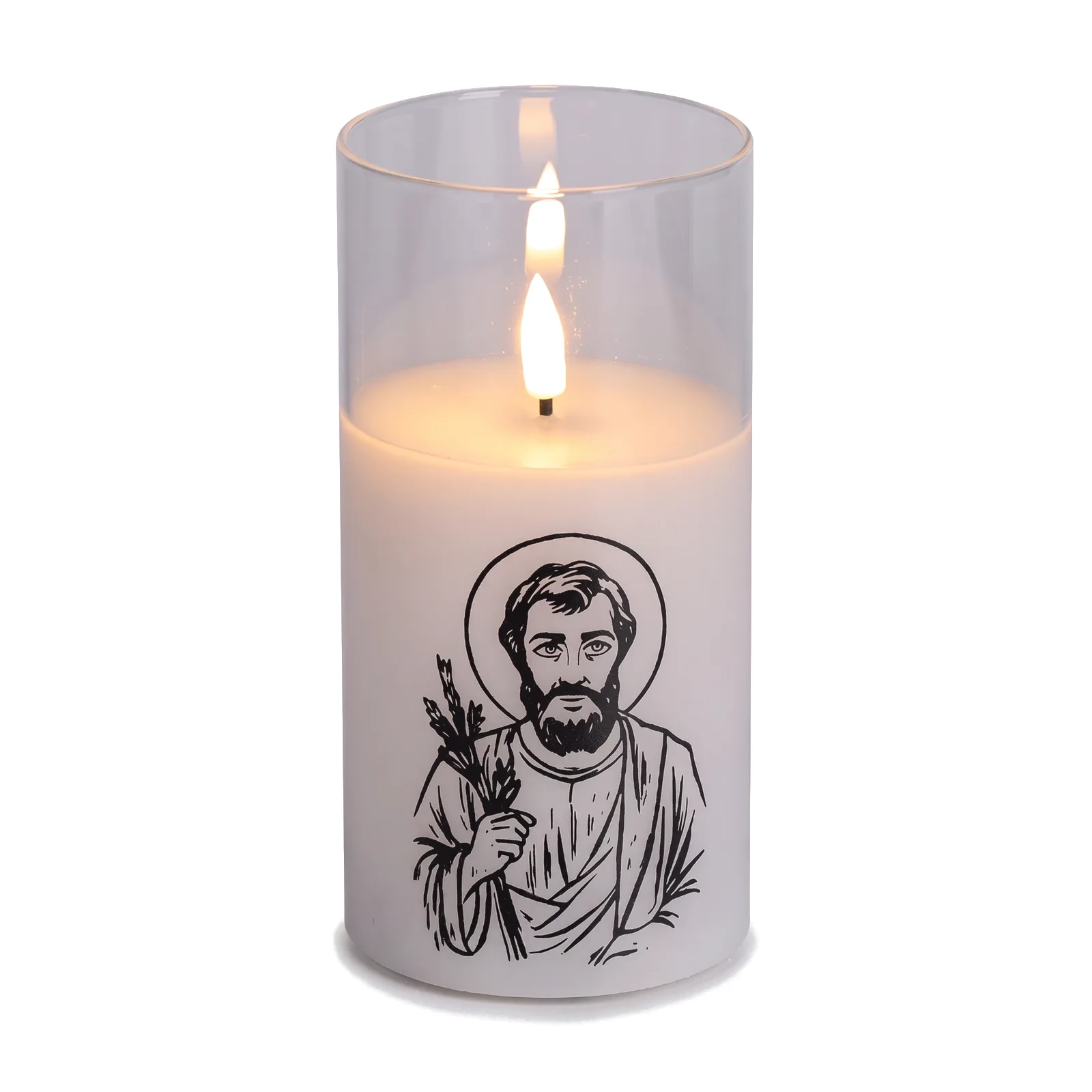 St. Joseph candle, white glass